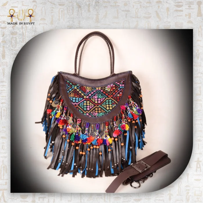 @1C Bohemian Embroidered Leather Fringe Bag Bohemian Embroidered Leather Fringe Bag - Image 1