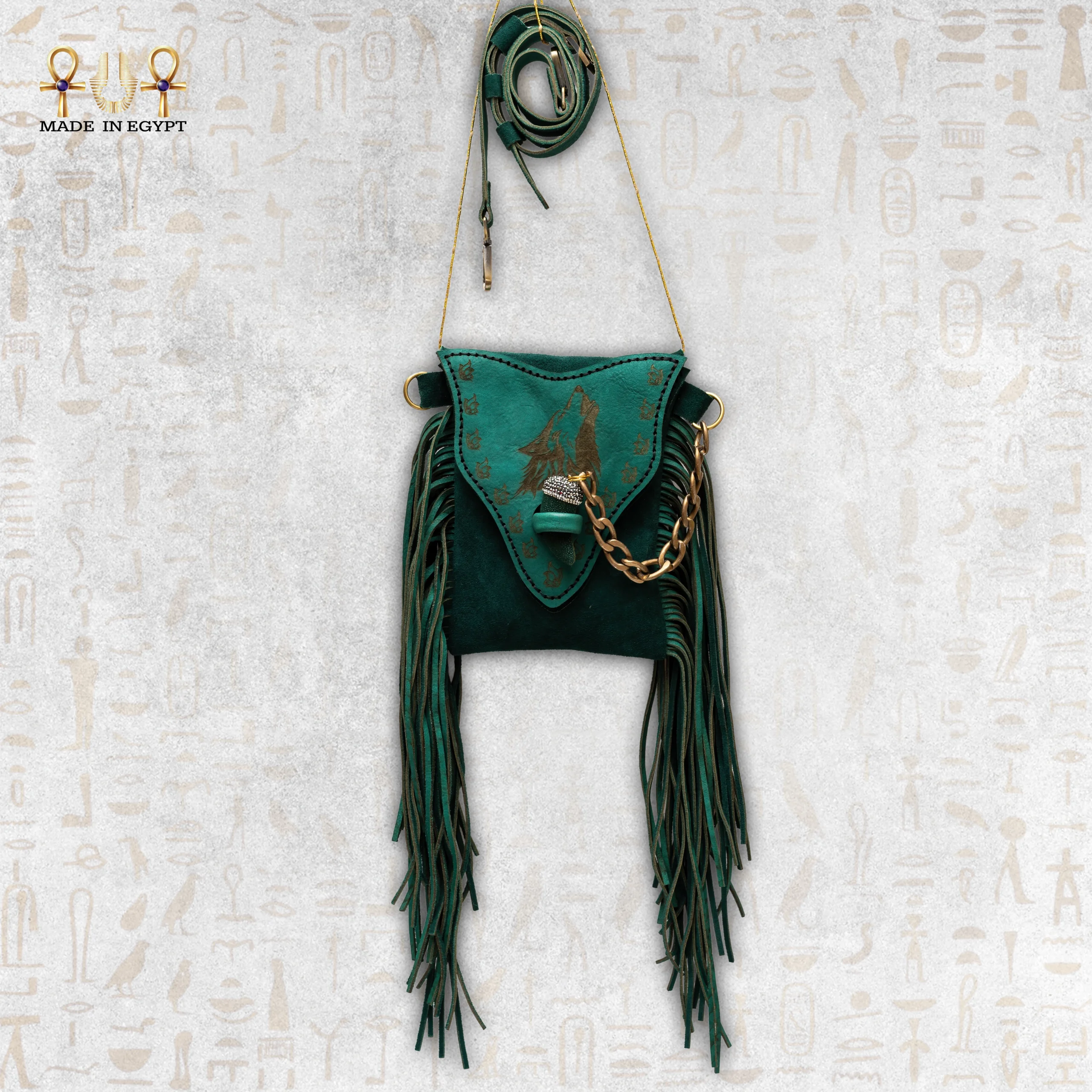 @20a Natural Leather Wolf Fringe Bag حقيبة الذئب البوهيمية من الجلد الطبيعي - الصورة 1