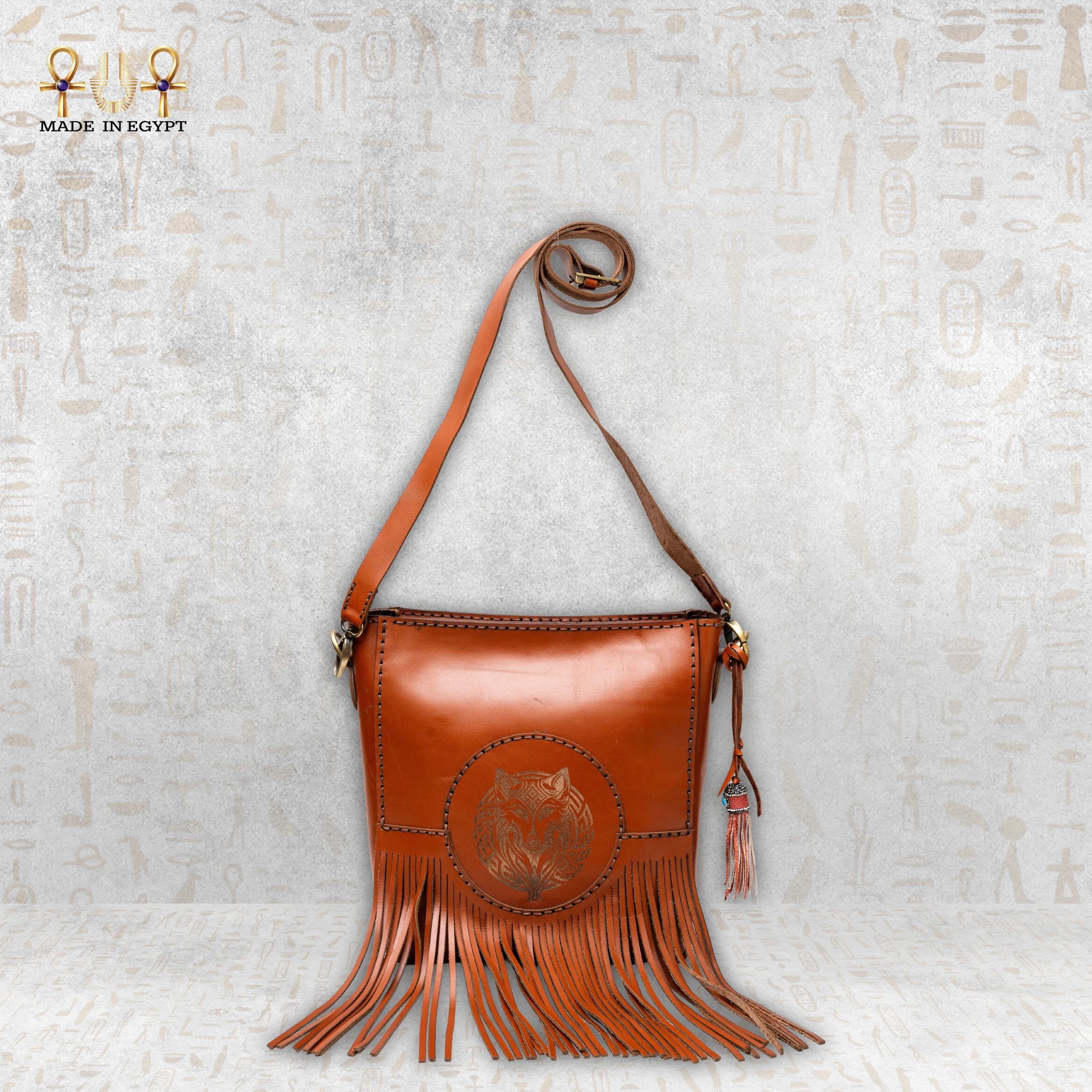 @23GSpirit Wolf Leather Crossbody Bag حقيبة الذئب البوهيمية من الجلد الطبيعي - الصورة 1