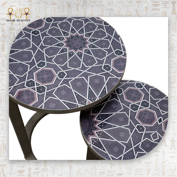 ⁦Luxury Round Metal Tables with Islamic Pattern⁩ - الصورة ⁦2⁩