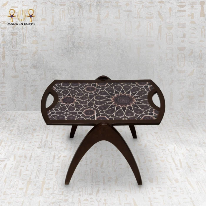 ⁦Luxury Wooden Serving Tray Table with Islamic Pattern⁩ - الصورة ⁦2⁩