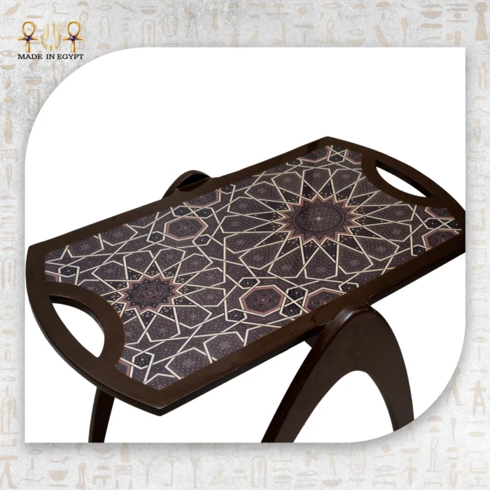 ⁦Luxury Wooden Serving Tray Table with Islamic Pattern⁩ - الصورة ⁦3⁩