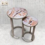 Luxury Round Metal Tables with Pink Marble-Effect Top