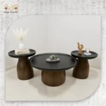 Modern Round Coffee Table Set – 3 Pieces with Raised Edge