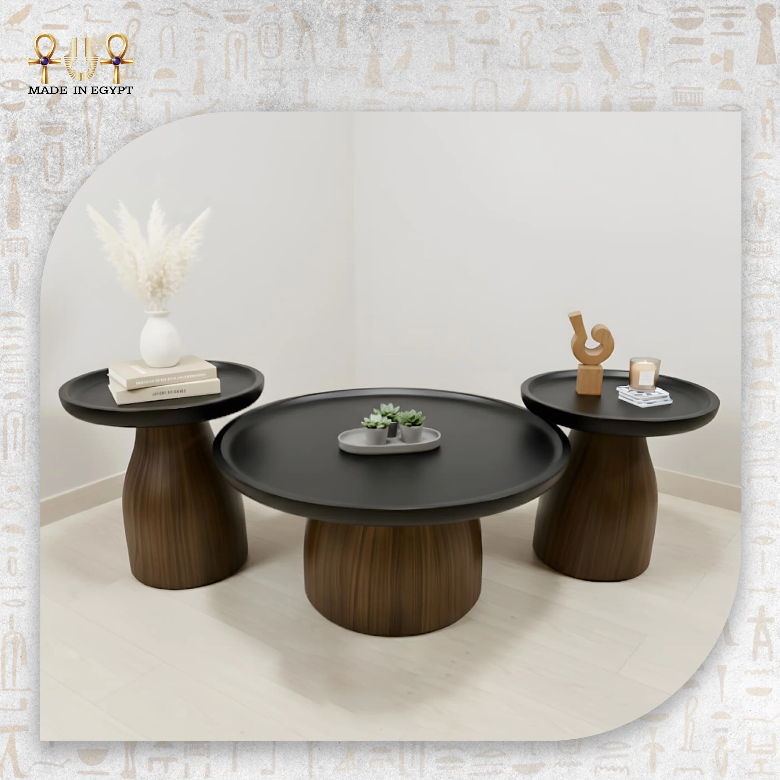 @12A Modern Round Coffee Table Set – 3 Pieces with Raised Edge Modern Round Coffee Table Set – 3 Pieces with Raised Edge - Image 1