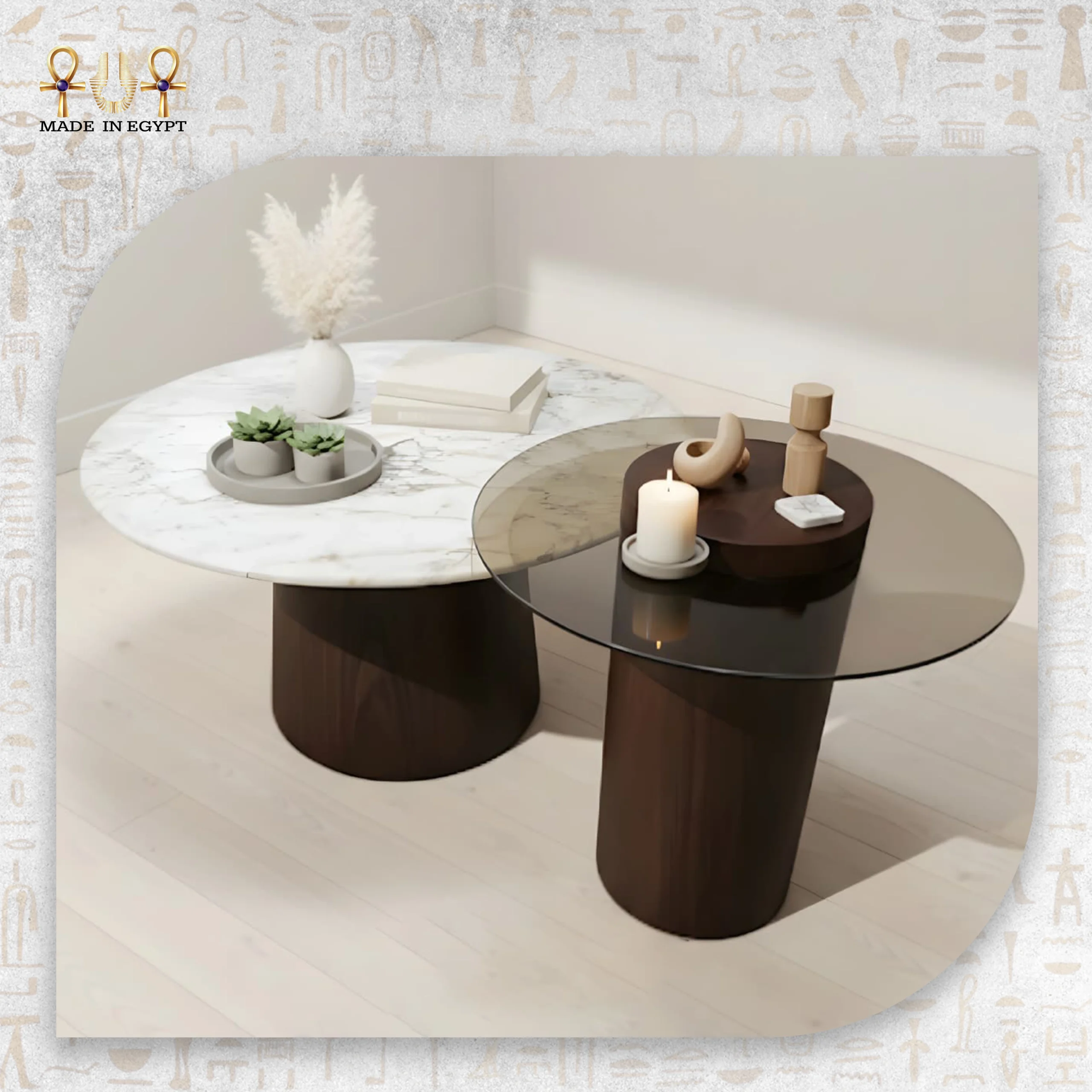 @13A Natural Material Round Coffee Table Set Natural Material Round Coffee Table Set - Image 1