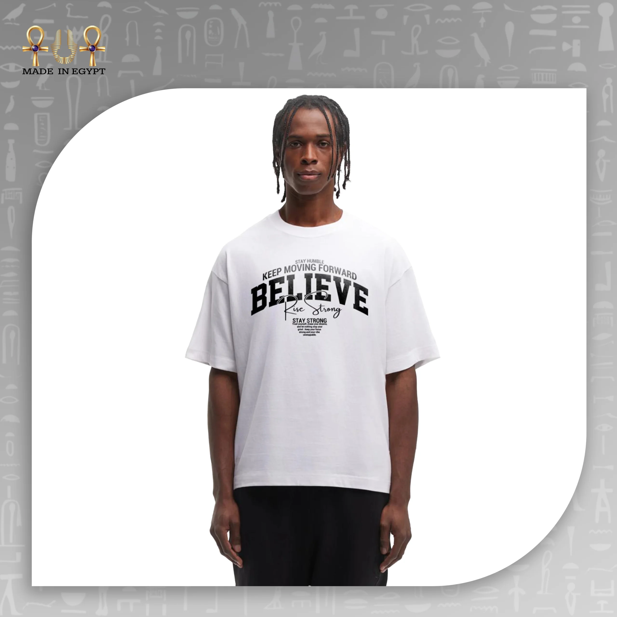 @17a Believe Motivational Graphic T-Shirt تيشيرت بيليف الأبيض بطبعة تحفيزية - الصورة 1