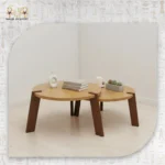 Oval Coffee Table with Wood Base and Breccia Marble
