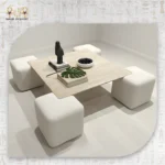 Round Coffee Table Set with Wood Base and Carrara Marble