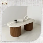 Coffee Table Set with Marble Top and Wooden Base
