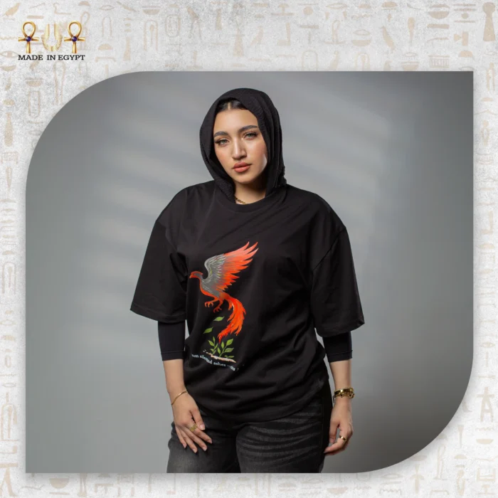 ⁦تيشيرت أوفر سايز بطبعة طائر الفينيق⁩ - الصورة ⁦6⁩