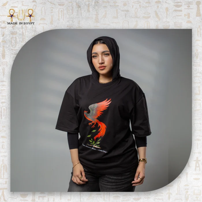 ⁦تيشيرت أوفر سايز بطبعة طائر الفينيق⁩ - الصورة ⁦8⁩
