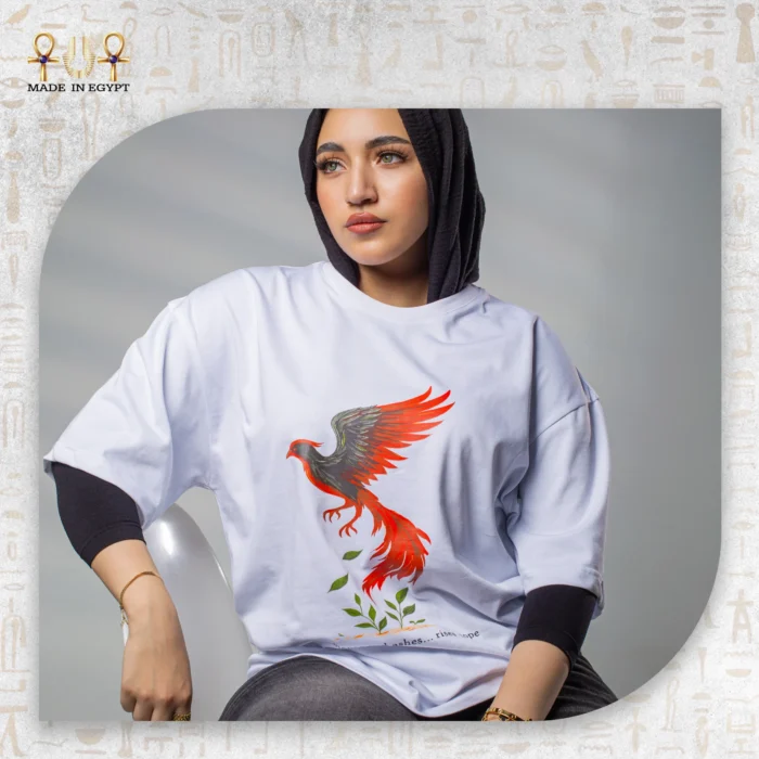 ⁦تيشيرت أوفر سايز بطبعة طائر الفينيق⁩ - الصورة ⁦12⁩