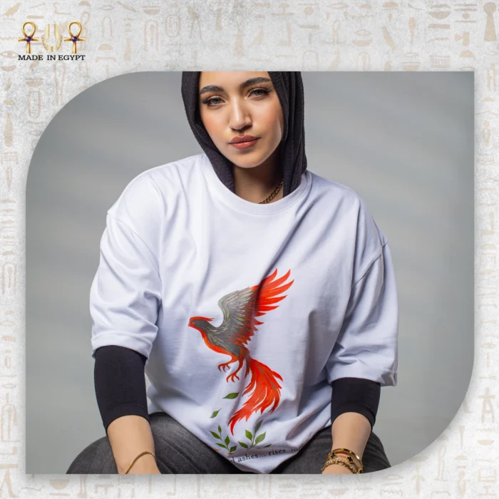 ⁦تيشيرت أوفر سايز بطبعة طائر الفينيق⁩ - الصورة ⁦14⁩
