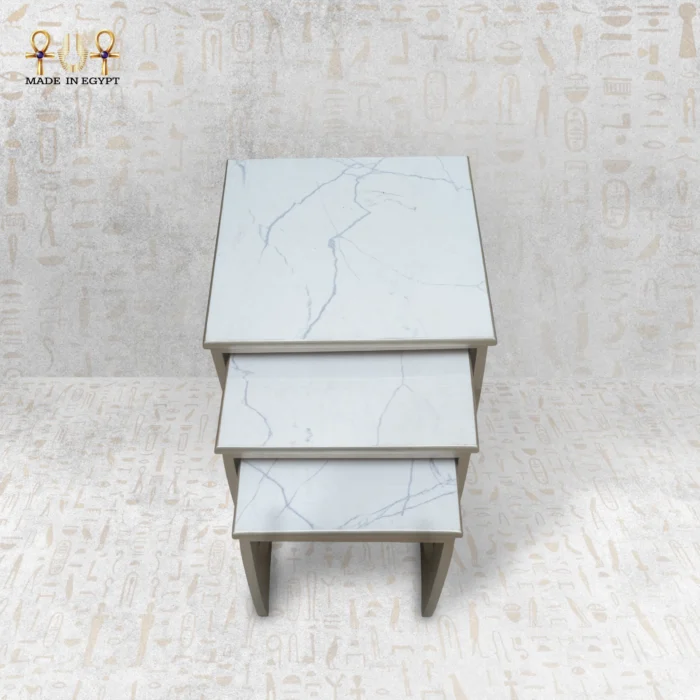 ⁦Marble Look Nesting Tables Set⁩ - الصورة ⁦2⁩