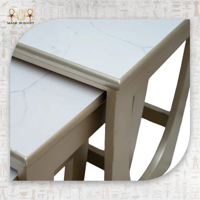 ⁦Marble Look Nesting Tables Set⁩ - الصورة ⁦3⁩