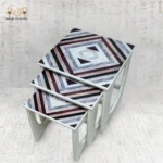 ⁦Wooden Geometric Nesting Tables Set⁩ - الصورة ⁦2⁩