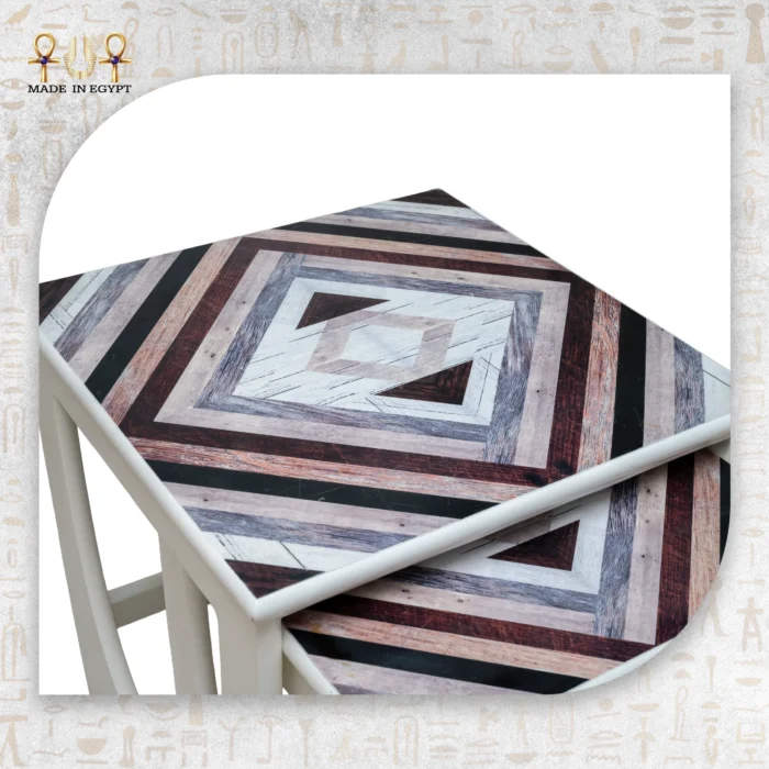 ⁦Wooden Geometric Nesting Tables Set⁩ - الصورة ⁦4⁩
