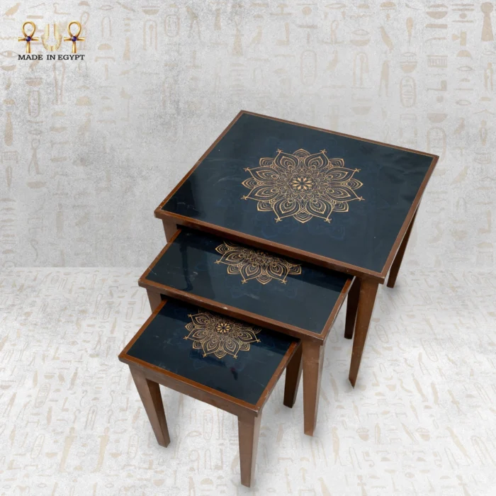 ⁦Luxury Mandala Nesting Tables Set⁩ - الصورة ⁦2⁩