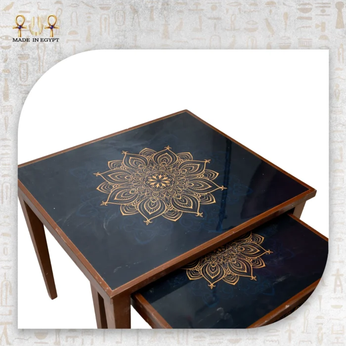 ⁦Luxury Mandala Nesting Tables Set⁩ - الصورة ⁦4⁩