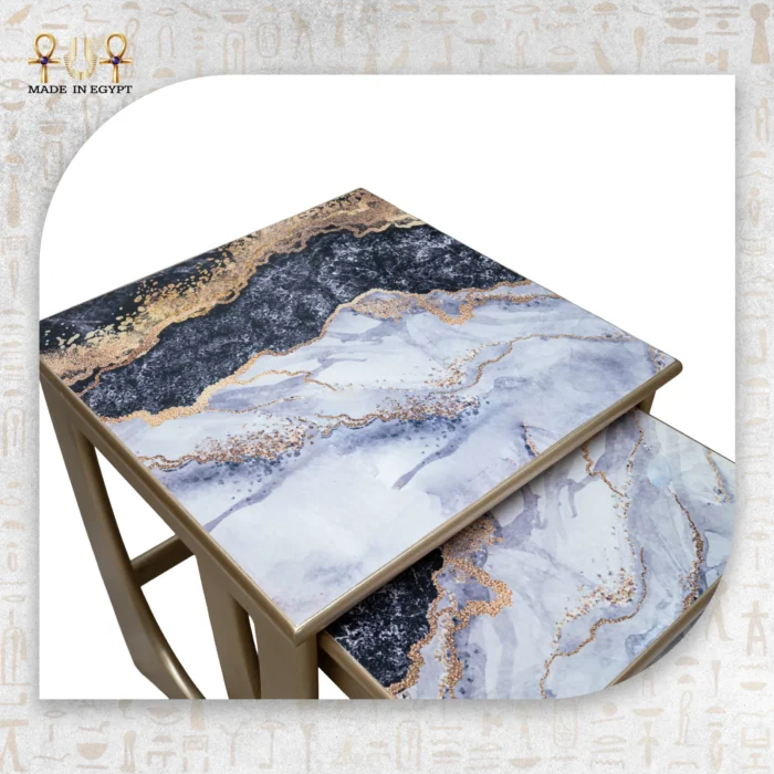 Luxury Marble Effect Nesting Tables Set - Image 2