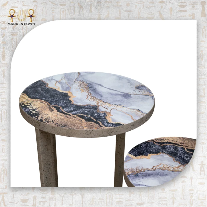 ⁦Round Marble Effect Nesting Tables Set⁩ - الصورة ⁦2⁩