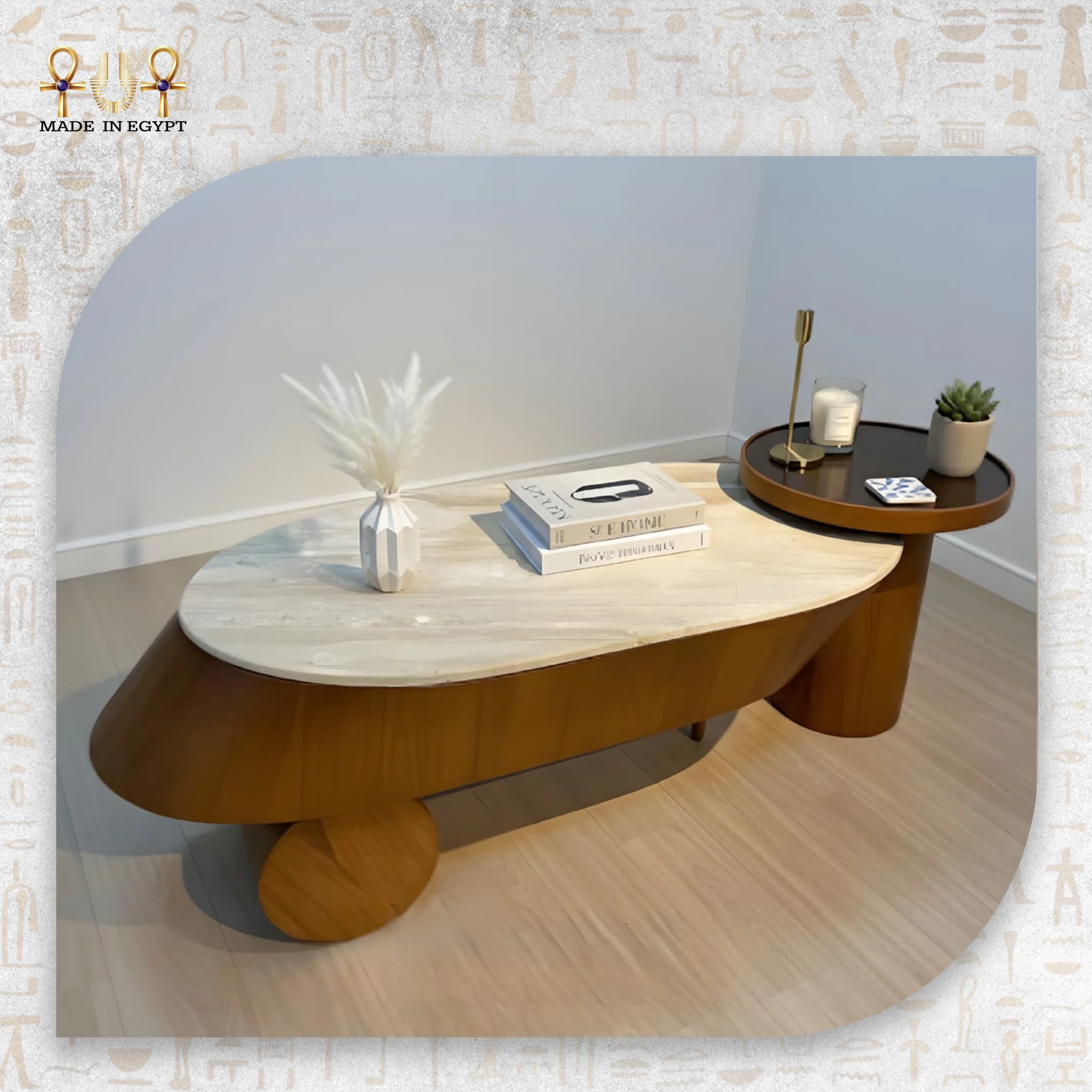 @4A Modern Oval Coffee Table Set with Side Table Modern Oval Coffee Table Set with Side Table - Image 1