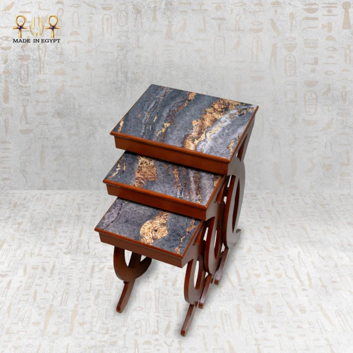 ⁦Luxury Wooden Nesting Tables with Marble-Effect Top⁩ - الصورة ⁦8⁩