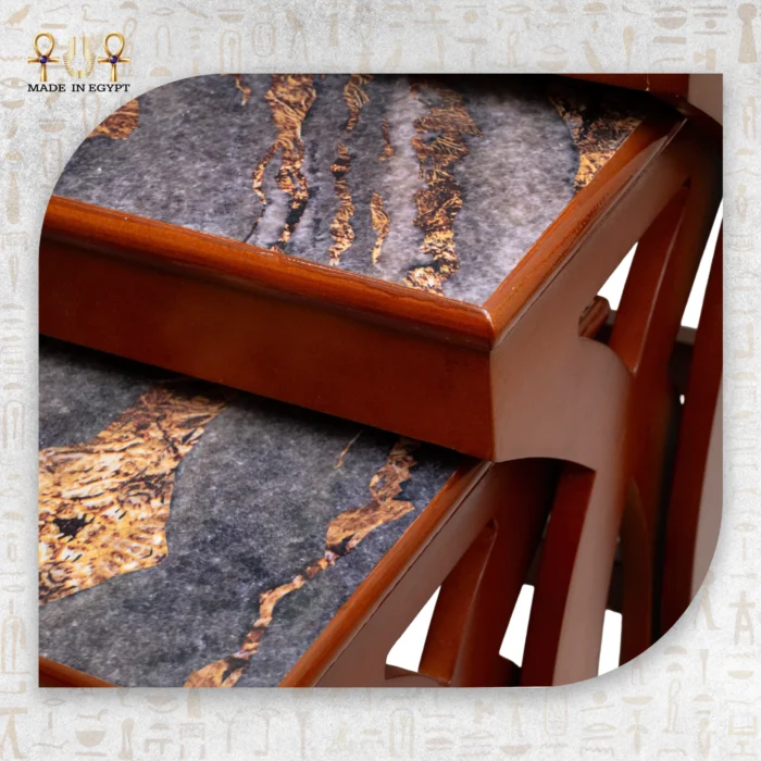 ⁦Luxury Wooden Nesting Tables with Marble-Effect Top⁩ - الصورة ⁦7⁩