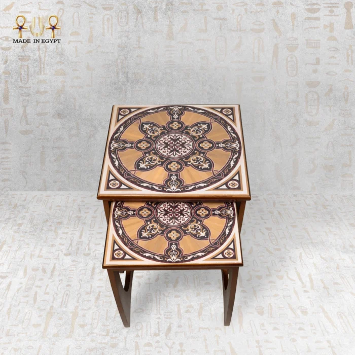 ⁦Luxury Wooden Nesting Tables with Oriental Pattern⁩ - الصورة ⁦2⁩