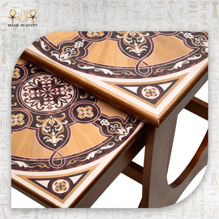 ⁦Luxury Wooden Nesting Tables with Oriental Pattern⁩ - الصورة ⁦3⁩