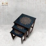 Luxury Wooden Nesting Tables with Gold Mandala Pattern
