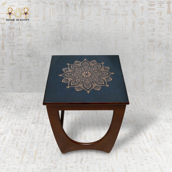 Luxury Wooden Nesting Tables with Gold Mandala Pattern - Image 4