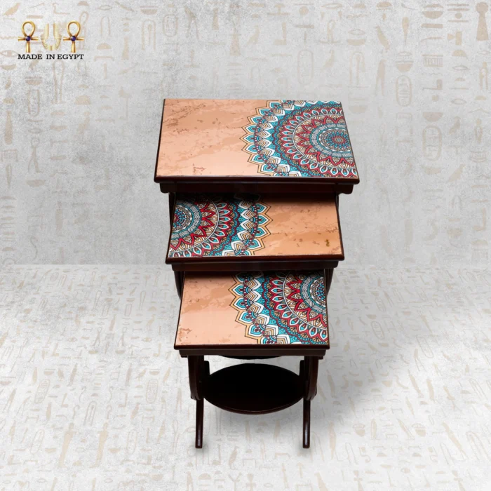 Luxury Wooden Nesting Tables with Colorful Mandala Pattern - Image 2