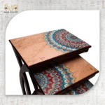 Luxury Wooden Nesting Tables with Colorful Mandala Pattern - Image 3