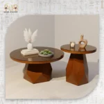 Modern Round Coffee Table Set with Geometric Base