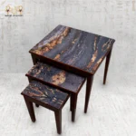 Luxury Wooden Nesting Tables with Dark Marble-Effect Top