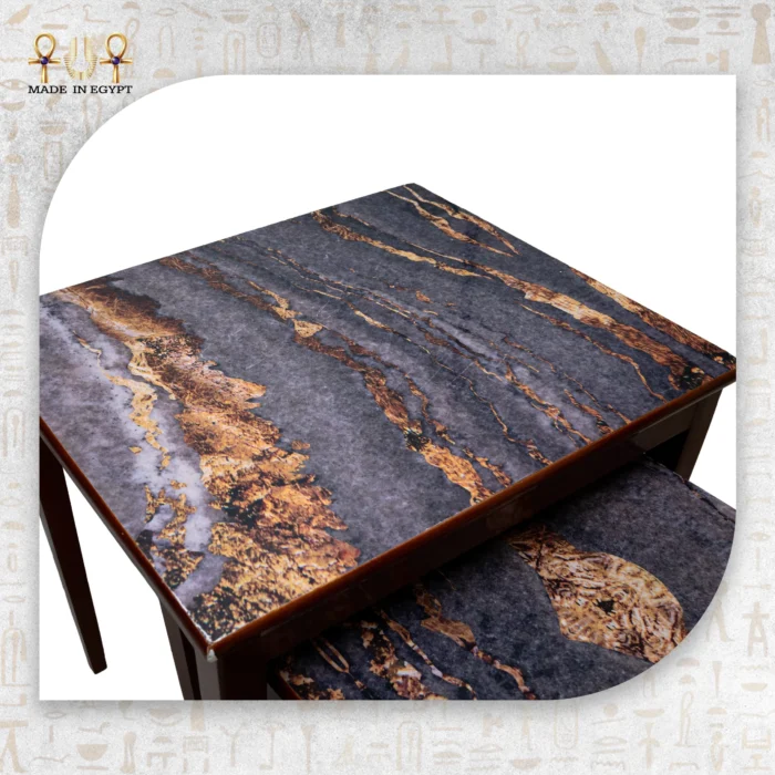 ⁦Luxury Wooden Nesting Tables with Marble-Effect Top⁩ - الصورة ⁦3⁩